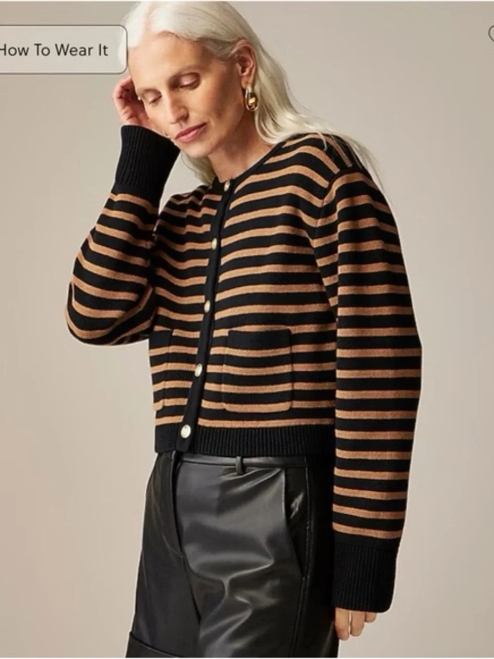 J Crew black/brown striped Emilie cardigan Lady Jacket